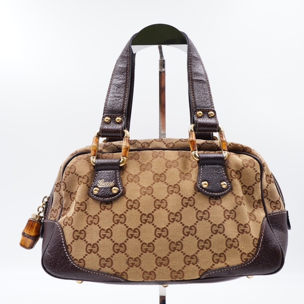 Gucci Brown and Tan Bamboo Boston Tote Bag